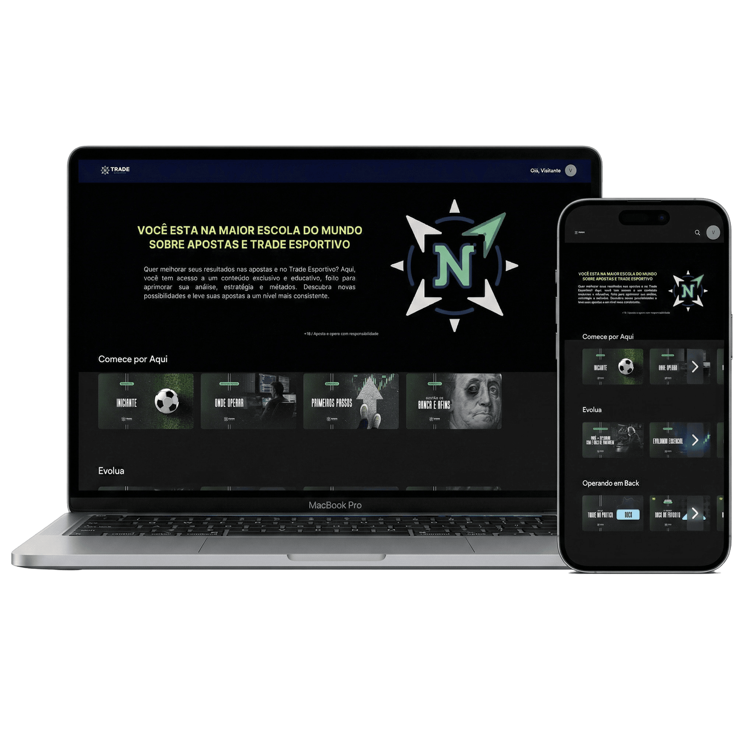 Interface da Academia Bolsa em desktop e mobile